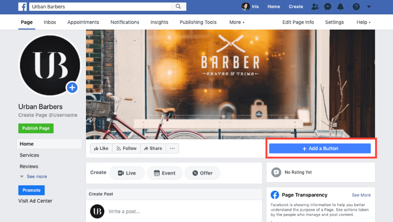 Facebook barbershop business - Add a Button