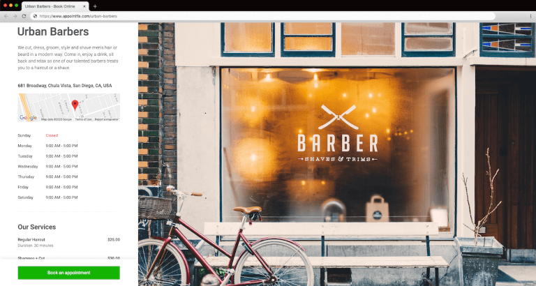 Barbershop Online Booking page in Goldie