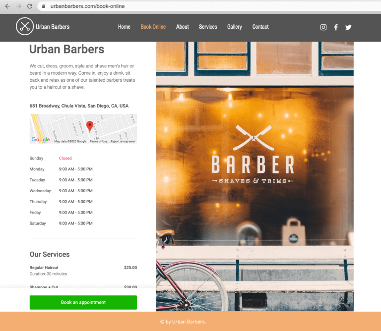 Wix Goldie Online Booking page for barbers