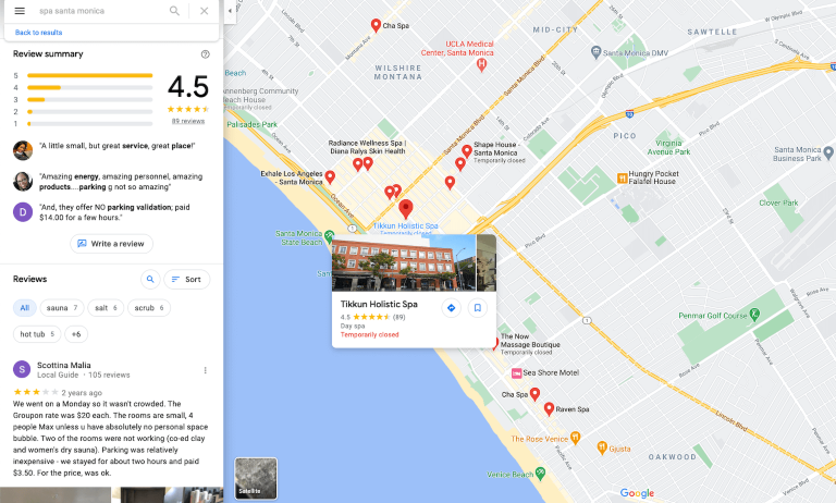 Spa Reviews on Google Maps