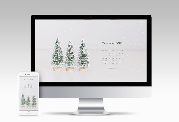December-2020-Calendar-Wallpaper-toy-christmas-trees