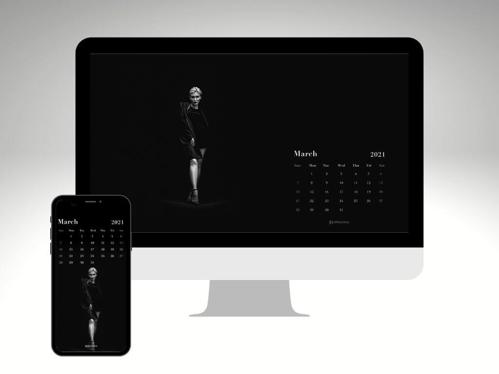 Catwalk woman March 2021 wallpaper calendar for desktop and mobile