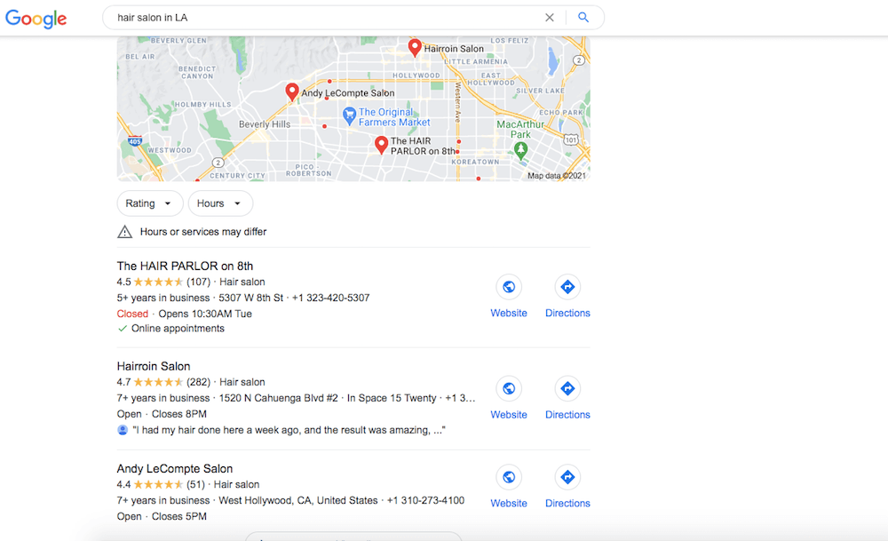 google maps hair salon
