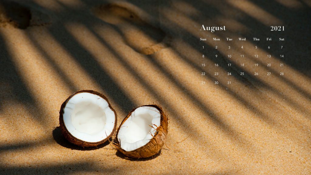 August-2021-calendar-wallpaper-coconuts-in-the-sand-desktop