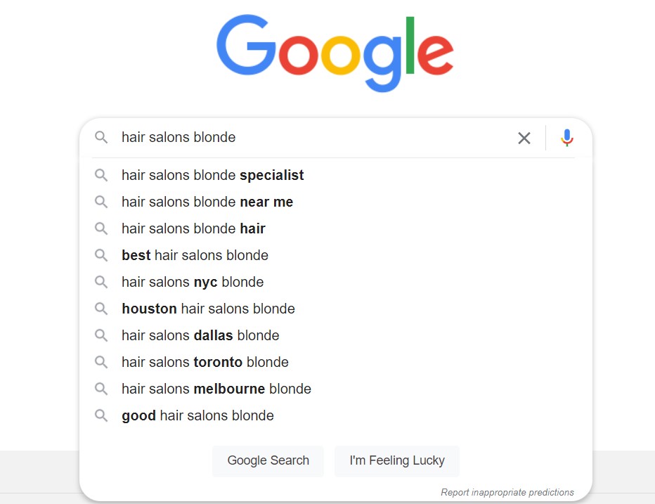 google search results salon