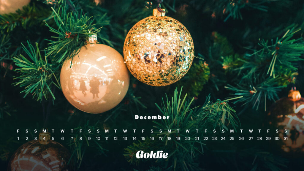 Golden baubles calendar wallpaper desktop