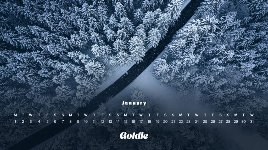 Snowy pathway calendar wallpaper desktop