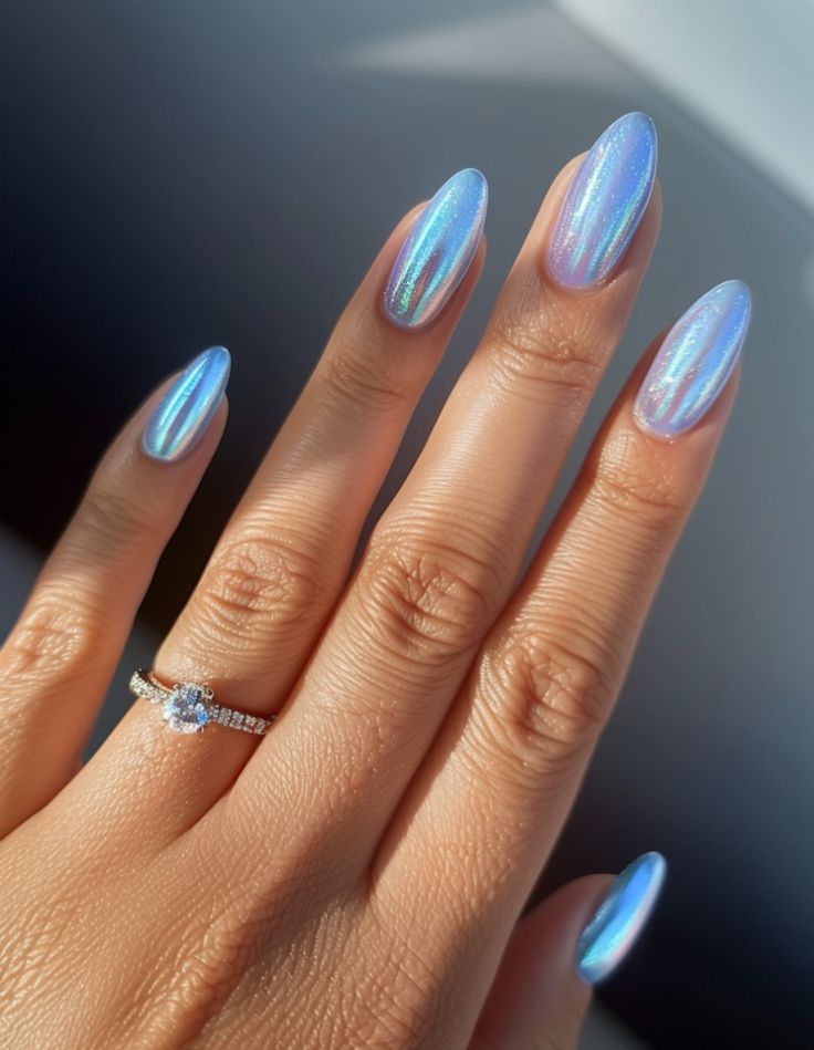 Blue iridescent nails