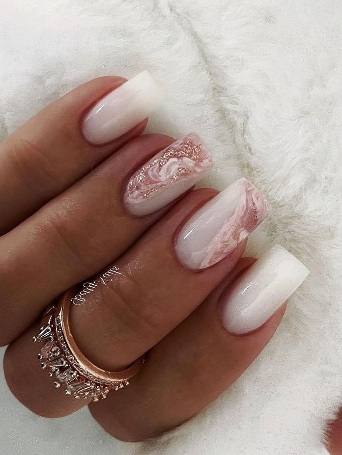 Milky white nails with marble