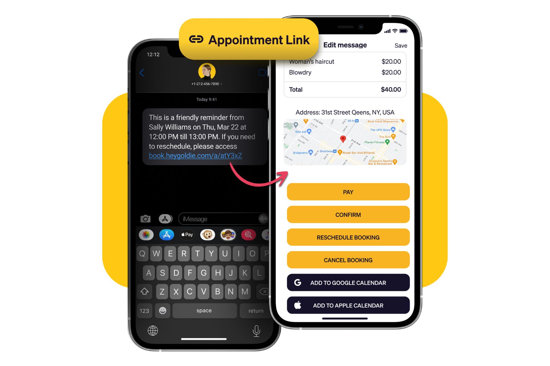 Goldie app: appointment management link