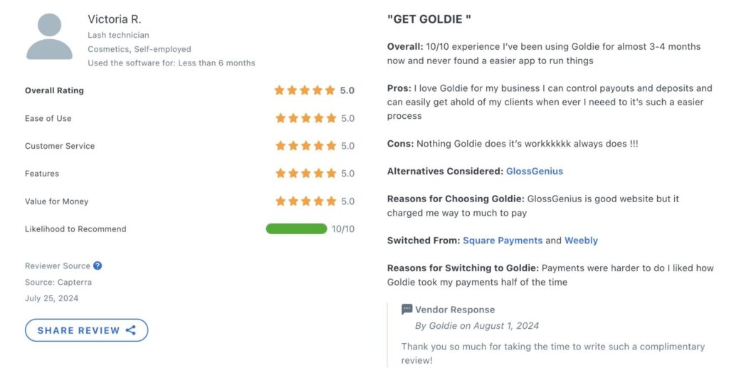 Goldie review Capterra