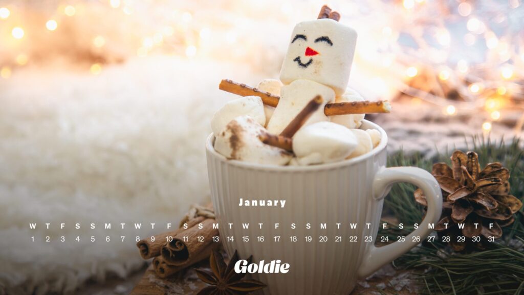 Marshmallow snowman calendar wallpaper desktop