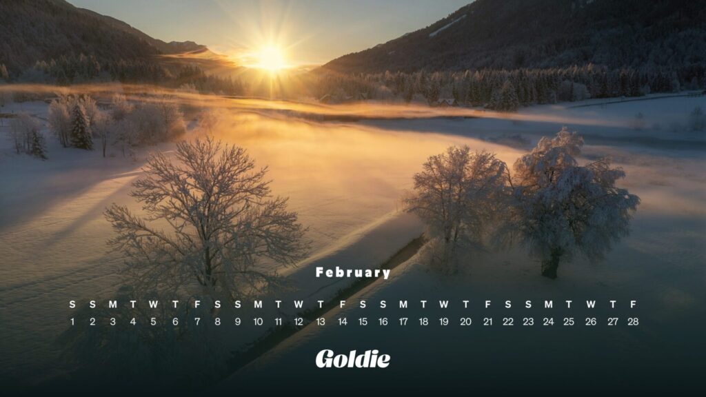 Sunny winter calendar wallpaper desktop