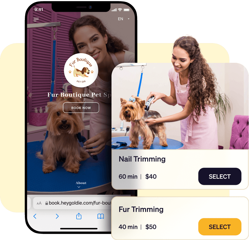 Goldie dog grooming online booking software
