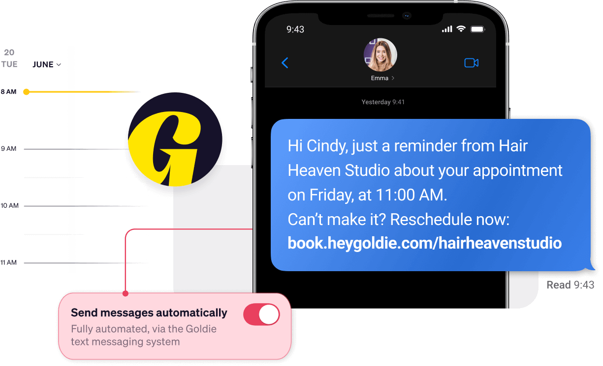 Goldie hair salon scheduling app: message reminders