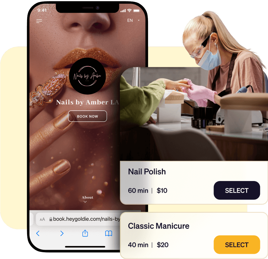Goldie nail salon appointment app: online booking