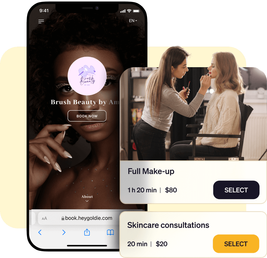 Goldie online booking system for makeup artists
