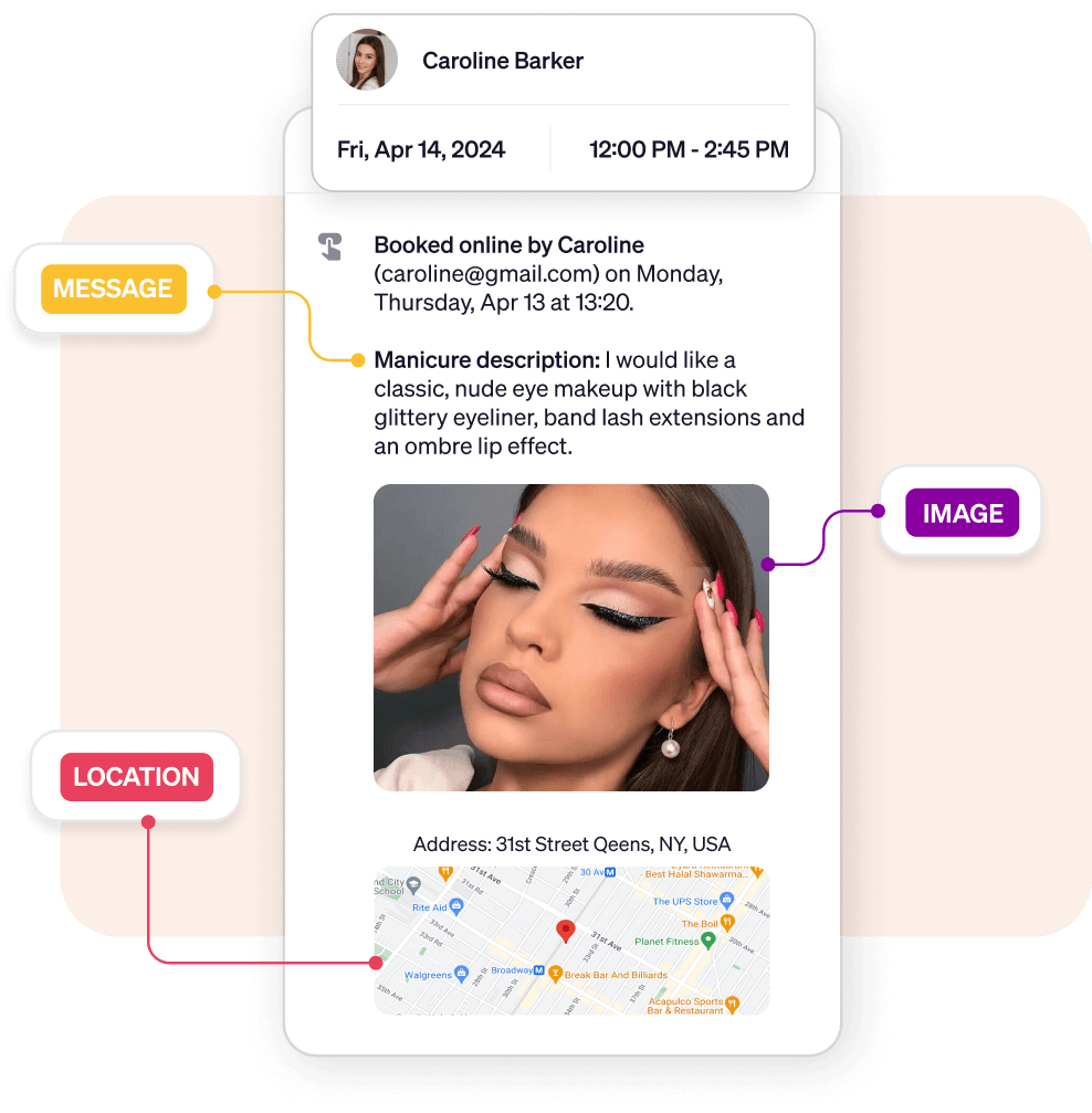 Goldie makeup booking app: customizable fields