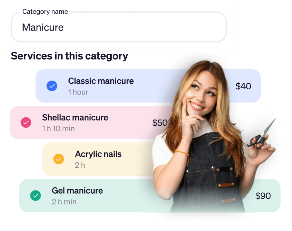 Goldie nail salon booking app: service categories
