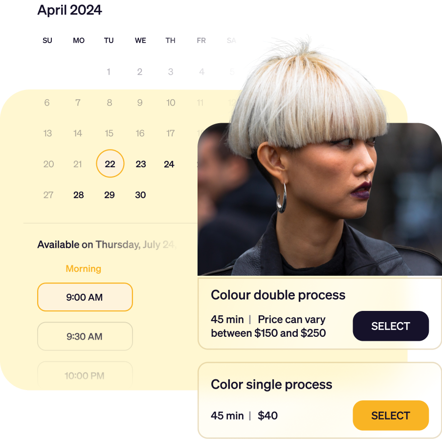 Customizable online booking page for salon professionals