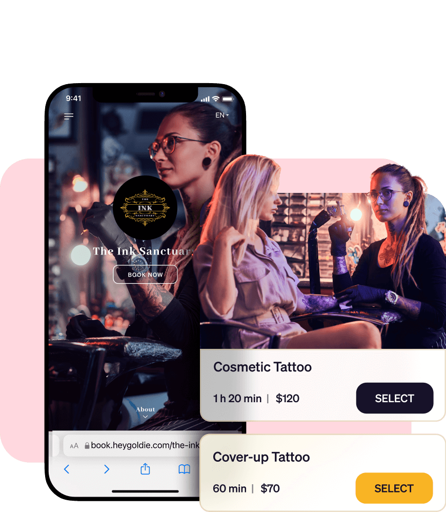 Goldie tattoo artist booking app: online booking