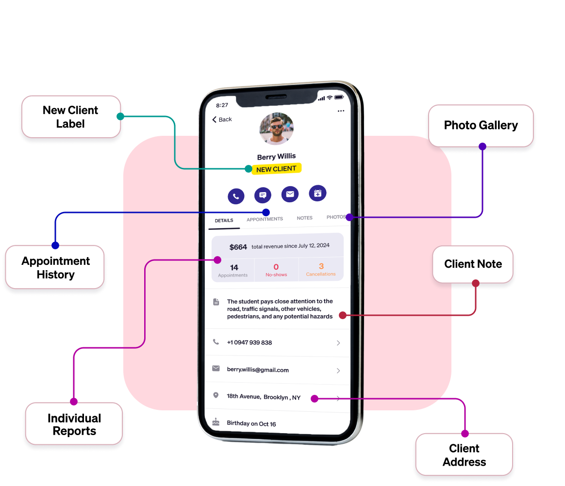 Goldie client management for driving schools